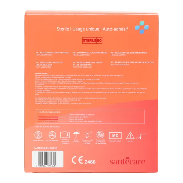 Pansement hydrocellulaire siliconé adhésif Santécare