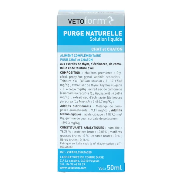 Vetoform Purge naturelle chat et chaton solution liquide