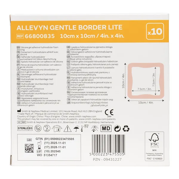 Allevyn Gentle Border Lite Carré pansement adhésif siliconé