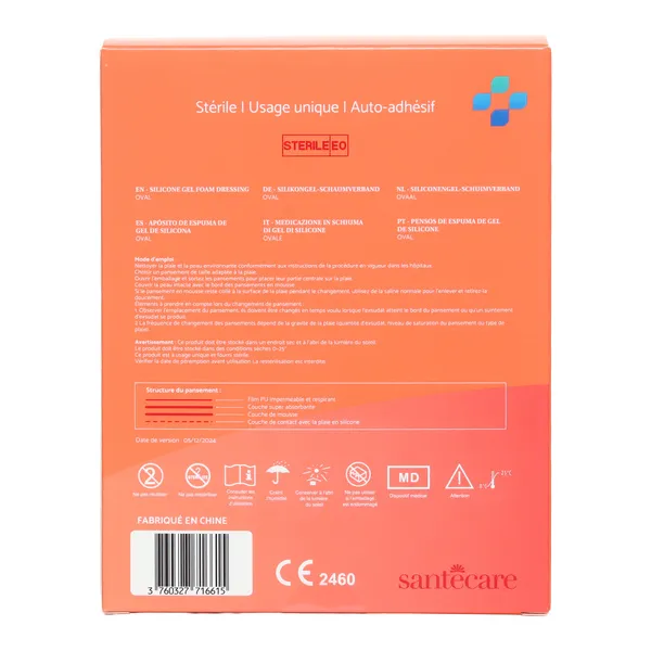 Pansement hydrocellulaire siliconé adhésif ovale Santécare