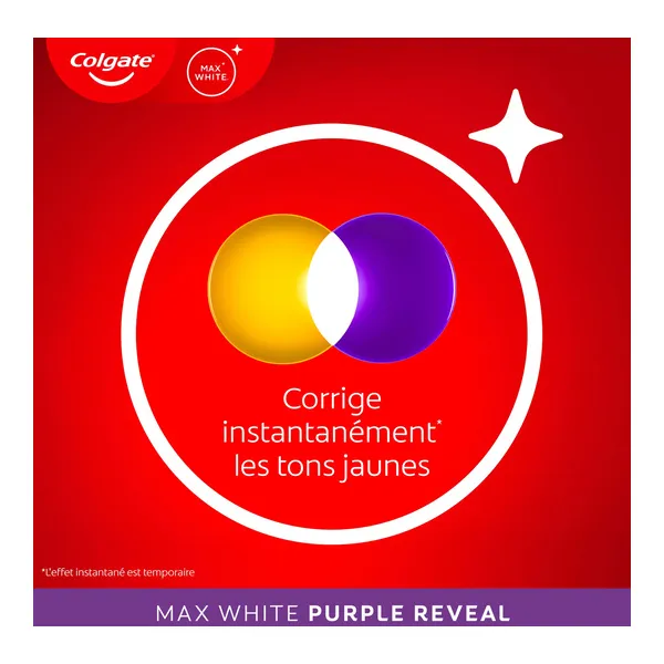Colgate dentifrice MaxWhite Purple reveal