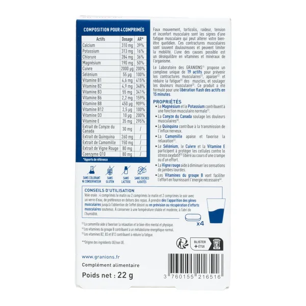 Granions Décontractant musculaire fort comprimés