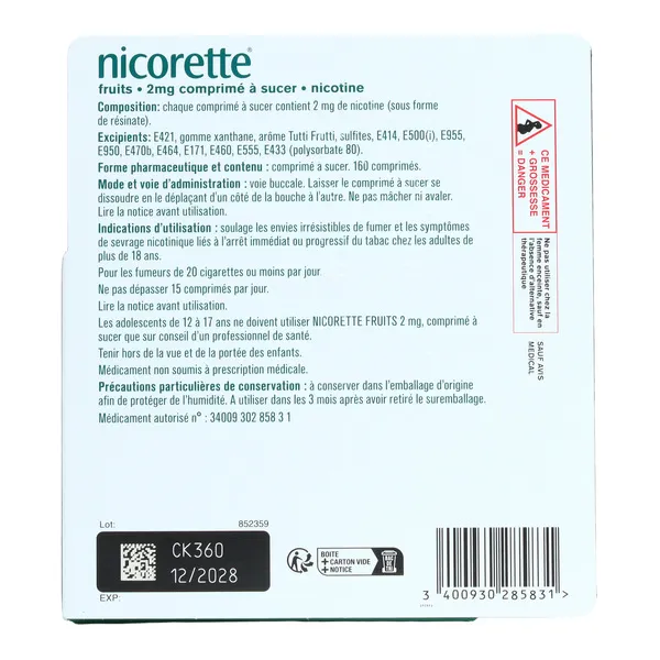 Nicorette 2 mg fruits comprimés à sucer