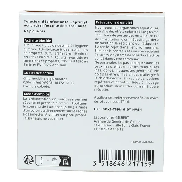 Gilbert Septimyl solution désinfectante unidoses
