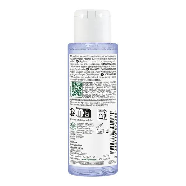 Klorane Eau micellaire 3 en 1 au bleuet Bio