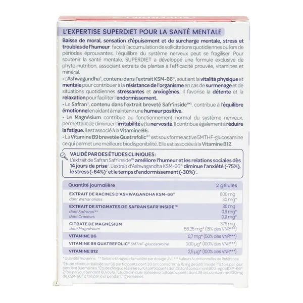 Super Diet Ashwagandha Safran Santé mentale gélules