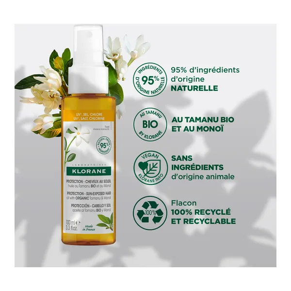 Klorane Solaire Huile de Protection au Tamanu Bio et Monoï