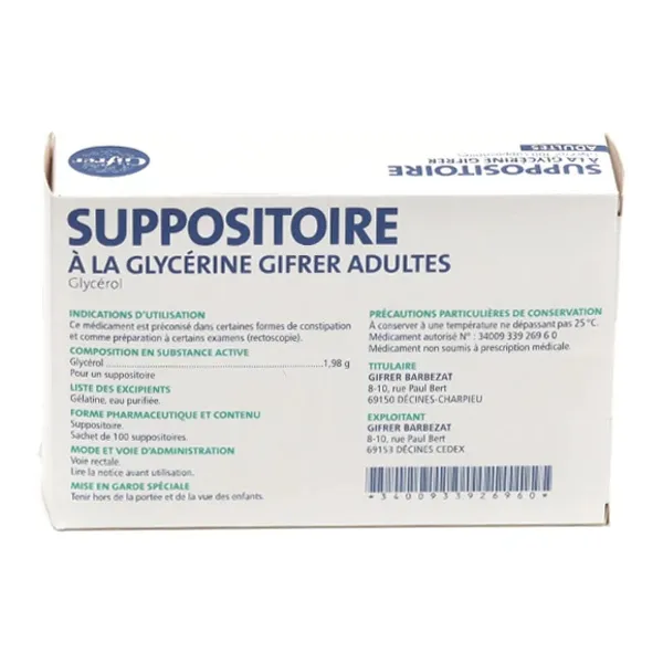 Suppositoire glycérine Adulte