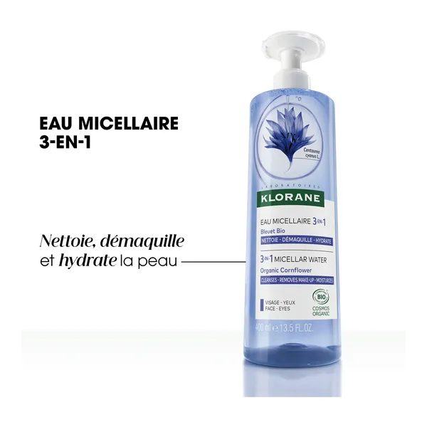 Klorane Eau micellaire 3 en 1 au bleuet Bio