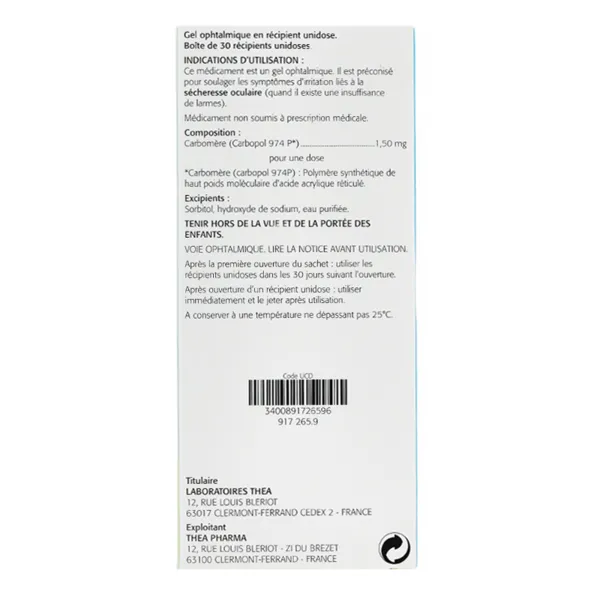 Gel larmes gel ophtalmique unidoses