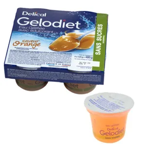 Gelodiet édulcoré eau gélifiée à l'orange contre la dysphagie