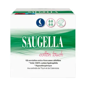 Serviettes hygiéniques Cotton Touch Saugella pour flux nocturnes abondants