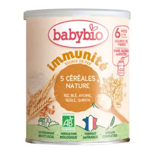 Babybio 5 céréales nature riz blé avoine seigle quinoa sans sucres ajoutés