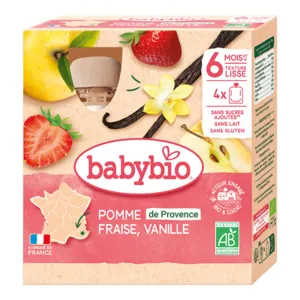 Purée de fruits Babybio Pomme Fraise Vanille bio en gourde