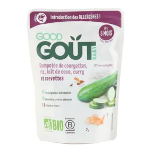 Purée bébé bio Courgettes Riz Lait de coco Curry Crevettes Good Goût
