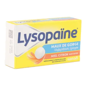 Lysopaine pastille sans sucre pour la gorge Miel Citron