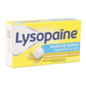 Lysopaine comprimés à sucer sans sucre mal de gorge Citron gingembre