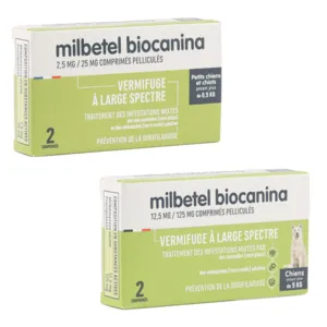 Comprimés vermifuge chien Milbetel Biocanina