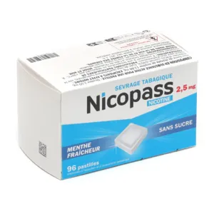 Nicopass 2,5 mg pastilles sans sucre Menthe