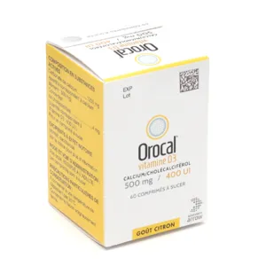 Vitamine D3 Calcium Cholécalciférol Orocal 500mg/400UI Comprimés à sucer