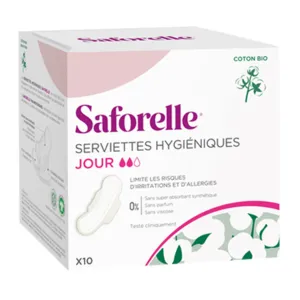 Saforelle Serviettes hygiéniques Coton Bio flux normal