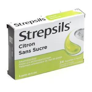 Strepsils citron sans sucre  medicament mal de gorge