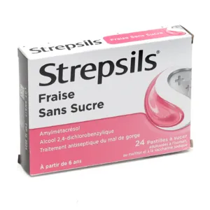 Strepsils sans sucre fraise  medicament maux de gorge