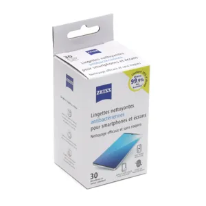 Lingettes nettoyantes antibactériennes smartphones et écrans Zeiss