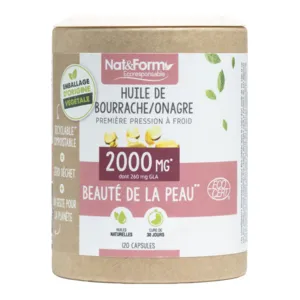 Huiles de bourrache onagre bio Nat & Form capsules Beauté de la peau